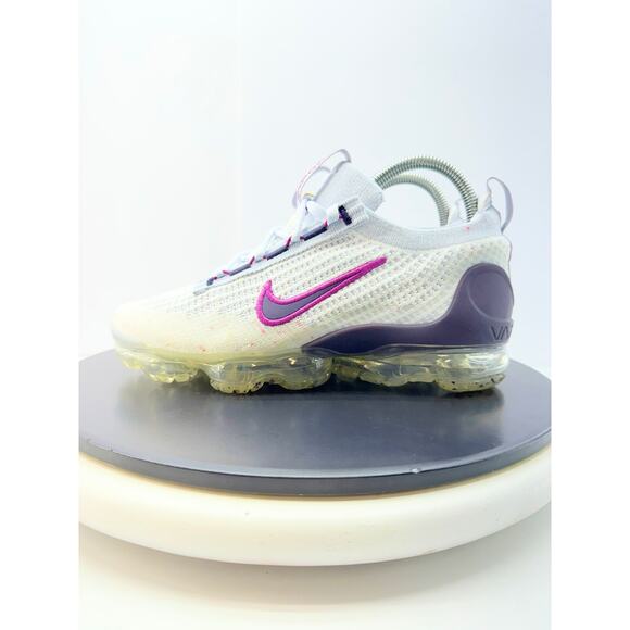 Nike Air Vapormax Flyknit Women 6.5 5Y Grey Hot Fuchsia Running Shoes DB1550-107 - Picture 1 of 7